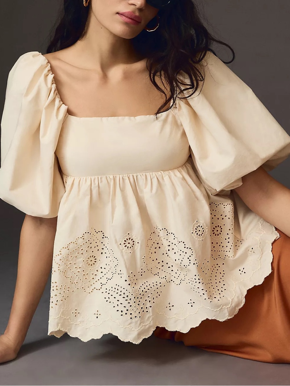 Moon River Babydoll Eyelet Puff Sleeve Top M NWT